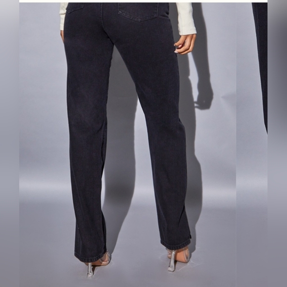 New WASHED BLACK BASIC SPLIT HEM JEANS women's size 4 - Picture 3 of 15